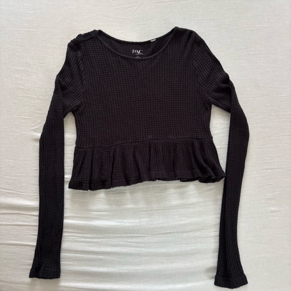 PacSun Black Textured Long Sleeve Crop Top